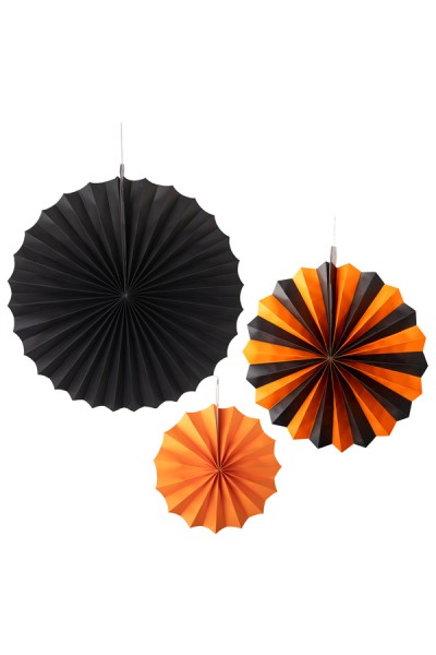 Rosetten "3er-Set", schwarz/orange, Ø40cm/32cm/20cm, 3 Stk.